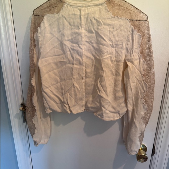 Free People Cream Blouse with Lace Sleeves - Picture 6 of 6